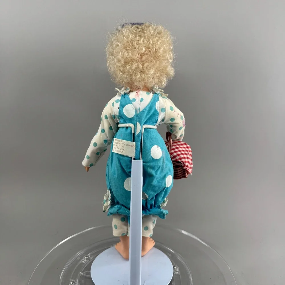 Vintage Kitsch Blonde Doll Polka Dot Outfit Picnic Basket Sun Made in Korea 6967